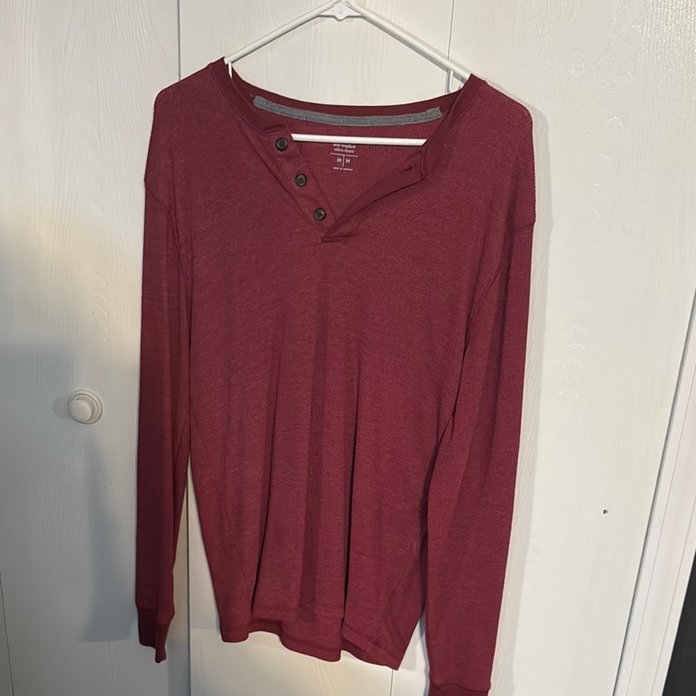 Red Long Sleeve Henley Shirt